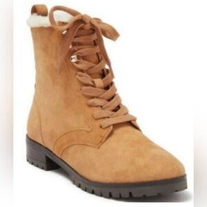 kate spade Tan Lace-Up Suede Ankle Boots with Shearling Trim